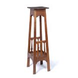 Arts and Crafts jardiniere stand or torchere, oak 33cm wide x 115cm high