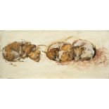 Carolyn Sergeant (1935-2018) 'Jack Russell Terriers' signed to the reverse under frame 23cm x 51cm