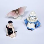 Group of Art Deco style pottery to include; Pierrot clown novelty lemon squeezer, model of a