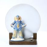 Art Deco Pierrot clown table lamp on gold painted base 24.5cm high including glass plate