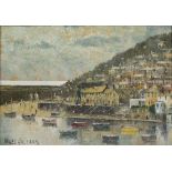 Nigel Hallard (b.1936) 'Mousehole Harbour, Cornwall' oil on panel signed lower left and signed