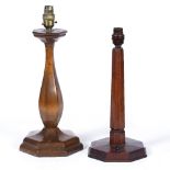 Cotswold School oak and walnut table lamp, 41cm high including the fitting and one other table lamp,