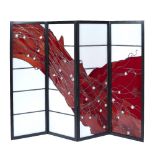 Chinks Vere Grylls (British, Contemporary) Four fold red glass screen, 1979 Framed in ebonised