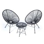 Pair of Acapulco style chairs with a matching glass topped coffee table the chairs measure 86cm