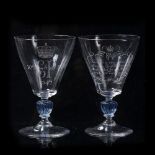 William Wilson for Whitefriars Two goblets glass, commemorating the RAF in WWII and the 1947 Royal