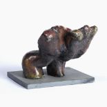Contemporary ceramic sculpture depicting two nude figures, on slate base unsigned 20cm x 16cm x