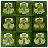 Nine Craven Dunhill tiles with Art Nouveau stylised tubeline decoration 15cm (9)