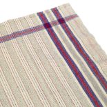 Welsh woollen blanket narrow loom joined stripe on beige ground 190cm