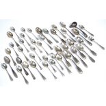 Collection of assorted silver teaspoons white metal ladle etc