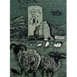 Rigby Graham (1931-2015) 'Tretower, Powys, Wales' limited edition linocut signed and numbered 20/