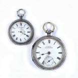 Two silver cased pocket watches indistinct makers marks 167g approx overall