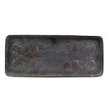 Newlyn school, Arts and Crafts copper tray decorated with four fish amongst waterweed stamped '