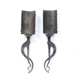 Pair of Cotswold School wrought iron wall sconces or candlesticks 54cm (2)