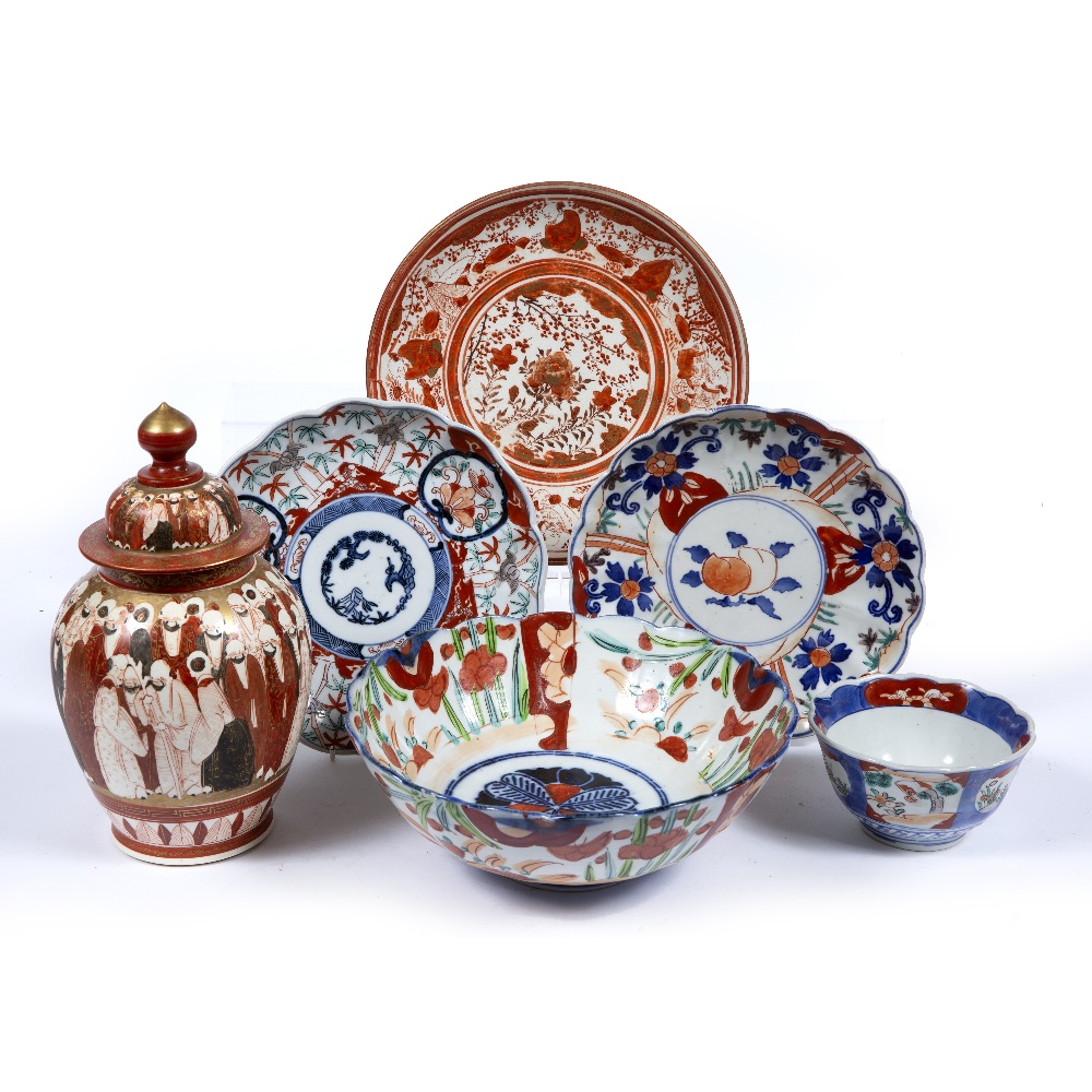 Group of Imari and Kutani Japanese, late 19th Century including two bowls largest 23.5cm across