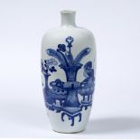 Blue and white vase Chinese decorated to the body depicting precious objects with a circular panel