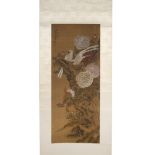 Lu Zhi (1496-1576) also known as Bao Shanzi Chinese scroll painting of chrysanthemums and birds