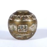 Satsuma small ovoid vase Japanese, Meiji intricately painted with a band of geisha to the top and