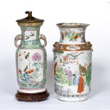Two Canton vases Chinese, 19th Century one painted with Immortals, phoenix and other figures 36cm