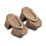 Pair of rain shoes (ama geta) Japanese each with wood bases 26cm long
