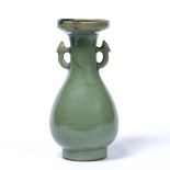Longquan two handled vase Chinese, 17th Century, Wanli of pear shaped form with animal shaped