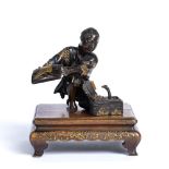 Bronze figure of a youthful Samurai Japanese, Meiji period metalworker artist Miyao, gilt