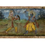 Indian School 18th Century depicting figures fighting, gouache on paper 11cm x 14.5cm
