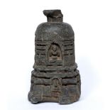 Black stone stupa North Eastern India, 12th Century each side of the top carved with a Buddha