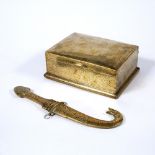Brass engraved box Islamic, 19th/20th Century with engraved foliate splays, with a monogram to the