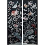 Pair of embroidered panels Chinese, 19th/20th Century decorated with flowers and birds, using Peking