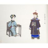 Cloth bound album Chinese containing three books of hand drawn watercolours produced by Peiyang