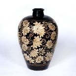 Jizhou Meiping jar Chinese incised with leaves and flowers on a black ground 31.5cm high