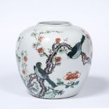 Famille verte ginger jar Chinese, 19th century decorated with birds sitting on a branch 17.5cm high