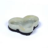 Triple rounded petal shape shallow brush washer Chinese with wood fitting stand 6.8cm x 1cm