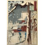 Kobayashi Kiyochika (1847-1915) 'A hundred views of Mushashi' Japanese woodblock print 33cm x 23cm