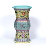 Large polychrome decorated vase Chinese, Republic (1912-1949) decorated in enamels on a yellow