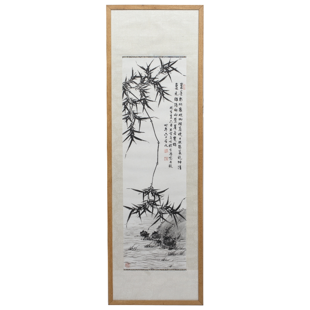 Katherine Talati (1922-2015) bamboo, ink on paper, mounted scroll with artist seal marks 95cm x 27. - Image 2 of 2