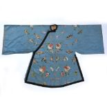 Blue silk ladies coat Bai Shou Yi Chinese, late 19th/early 20th Century embroidered with bats,