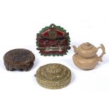 Small group of pieces Chinese including a Yixing miniature double gourd teapot with four character