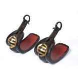 Pair of abumi (stirrups) Japanese Edo period, 18th/19th Century black lacquer with large mon in gold