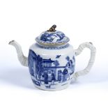 Export blue and white teapot Chinese, circa 1750 painted in underglaze blue, decorated with a