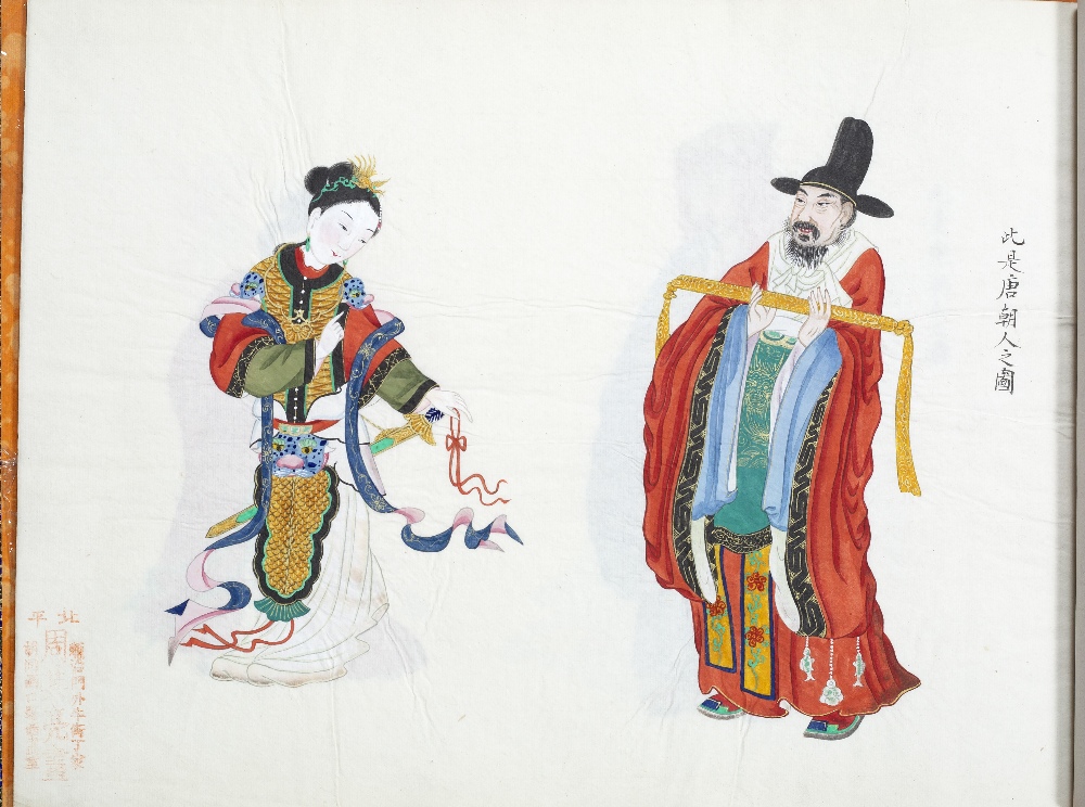 Cloth bound album Chinese containing two books of hand drawn watercolours produced by Peiyang Press, - Image 6 of 10