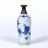 Blue and white vase Chinese, Transition period decorated to the body with figures in a garden 16.5cm
