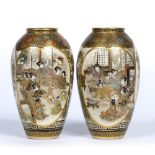 Pair of oviform Satsuma miniature vases Japanese, late Meiji decorated two ovoid panels depicting