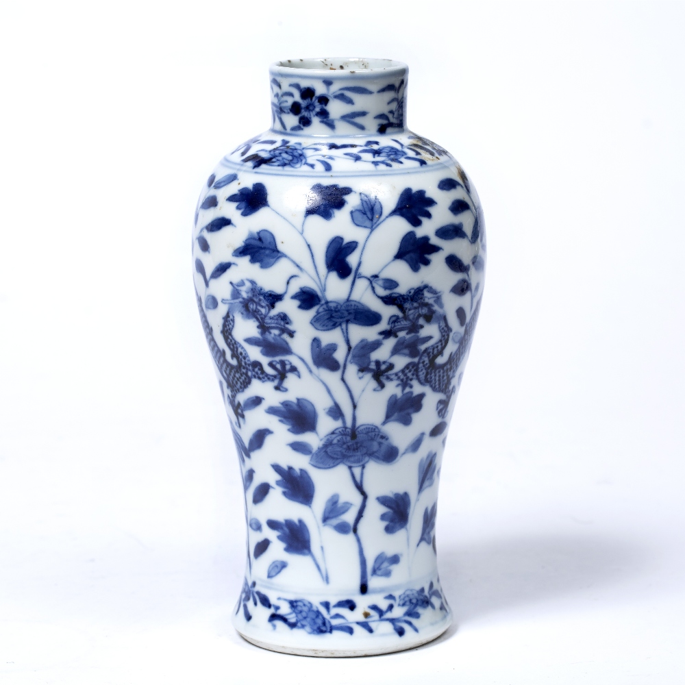 Blue and white baluster vase Chinese, 19th Century decorated to the outside depicting two dragons in