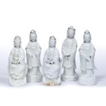 Group of five Dehua models of Quanyin Chinese, 18th/19th Century each modelled as a standing or