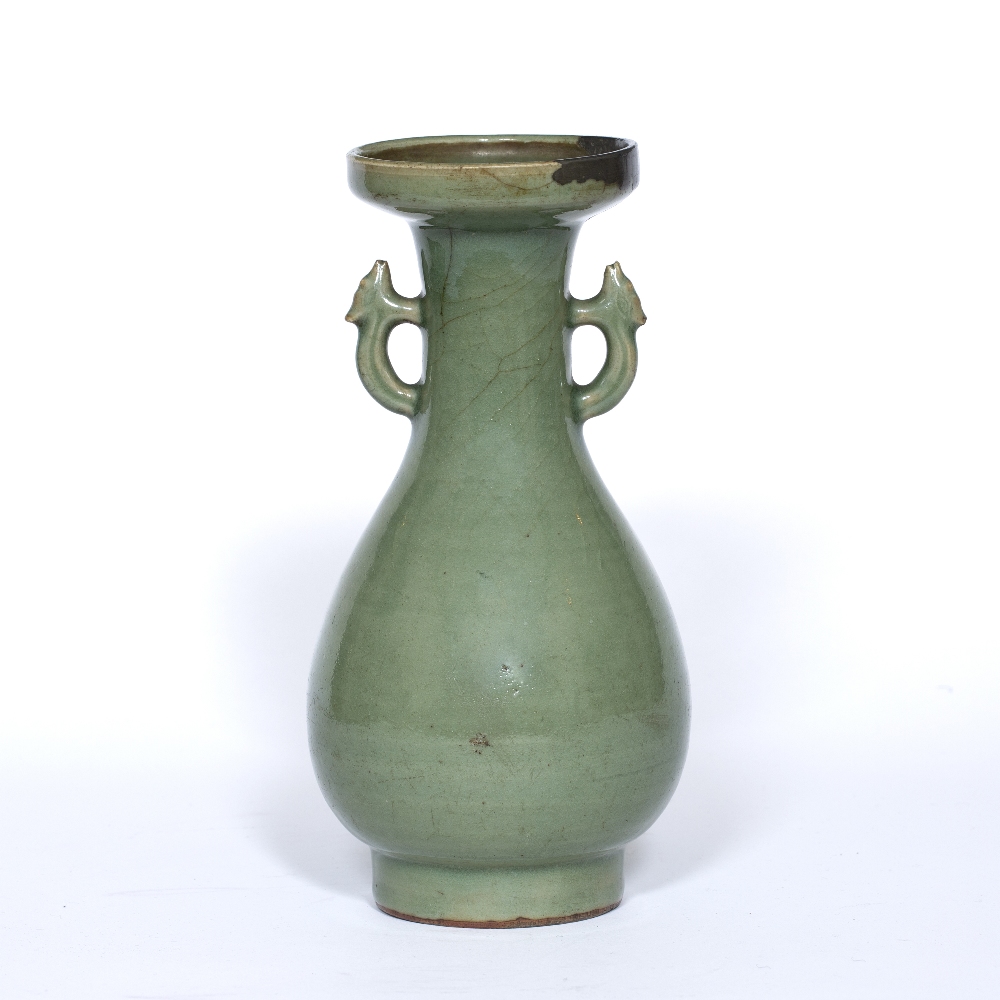 Longquan two handled vase Chinese, 17th Century, Wanli of pear shaped form with animal shaped - Image 2 of 3