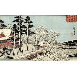 Utagawa Hiroshige (1797-1858) 'Clear after a snowfall at Kanda Myojin Shrine' woodblock print 20cm x