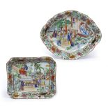Two famille rose plates Chinese, 19th century one rectangular and the other oval, each painted to
