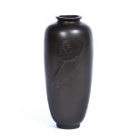 Bronze ovoid vase Japanese, mid Meiji cast in relief on one side with two swimming koi fish,