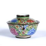 Polychrome Canton bowl and cover Chinese made for the Thai market (Lainam thong) 13cm diameter